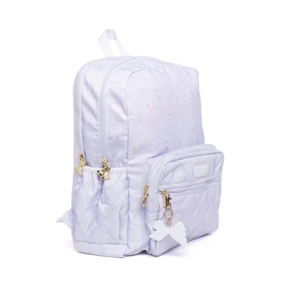 LoveShackFancy x Yoobi Lavender Floral Quilted Bow Backpack with Laptop Sleeve